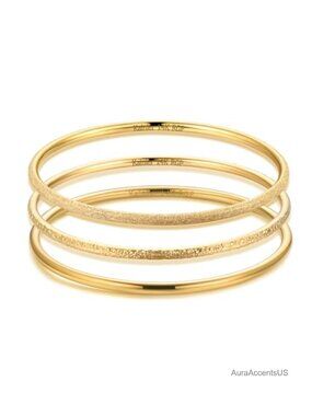 14K Gold Plated Stainless Steel Bangle Bracelet Women Stackable Thin Round